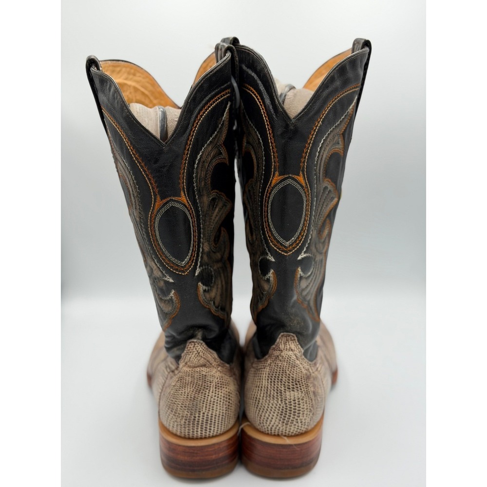 Los Altos Mens Black Tan Western Cowboy Boots Genuine Teju Lizard Snip Toe 12 EE - Picture 5 of 7